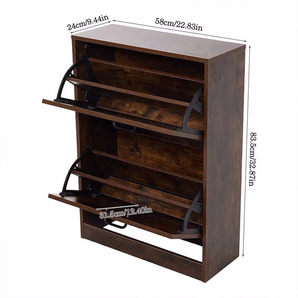 KORVIXA Modern Wooden Shoe Storage Cabinet in Brown, W: 100 cm, H: 83.5 cm, D: 10 cm – 2