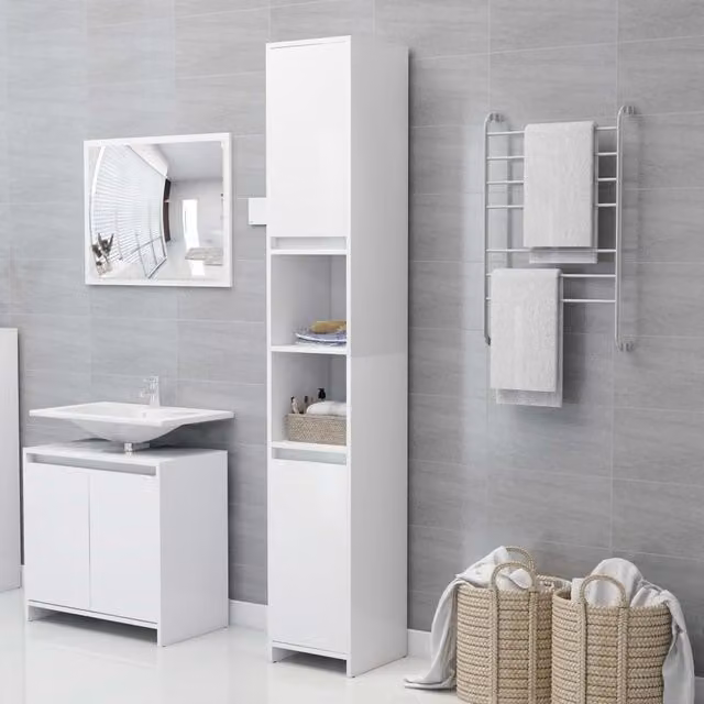 Berkfield Home Modern White Bathroom Cabinet with Hinged Doors and Internal Shelves, W/D/H: 30 x 30 x 183.5 cm