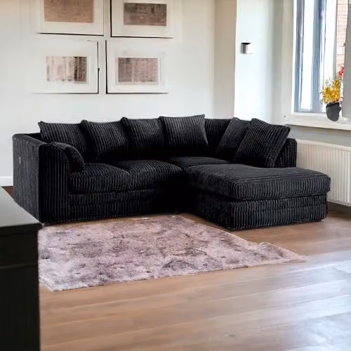 Bliss Furniture Grey Jumbo Cord 4-Seater Right Hand Corner L-Shaped Sofa with Scatter Cushions – 2