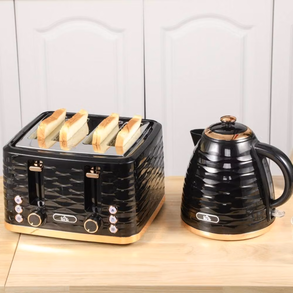 Rolipo Black Kettle and Toaster Set with 3000W Rapid Boil Kettle – 6