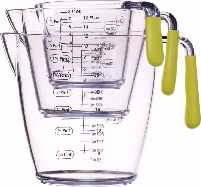 Kitchen Craft Set of 3 Nesting Plastic Measuring Jugs in Green with Printed Scale