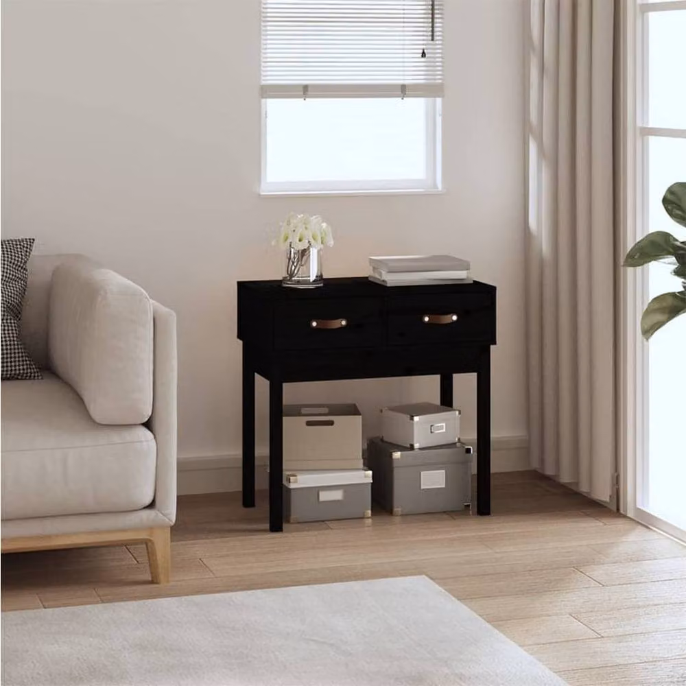 Berkfield Home Rustic Black Solid Wood Pine Console Table W/D/H: 76.5 x 40 x 75 cm – 2