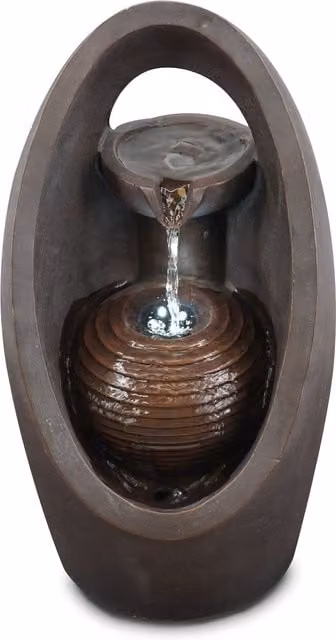 GEEZY Oval Cascade Tabletop Water Feature with LED Lights in Brown and Grey Polyresin