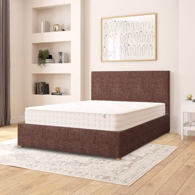 Aspire Garland Upholstered Ottoman Storage Bed in Brown Yorkshire Knit Fabric, W/D/H: 180 x 200 cm