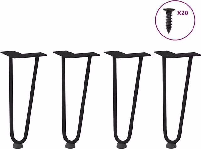 Berkfield Home Hairpin Table Legs, 4 Pieces, Matt Black Solid Steel, Height: 30 cm