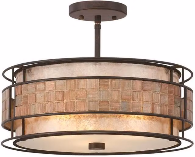 Elstead Laguna 3 Light Semi Flush Ceiling Light in Copper and Brown with Mica and E27 Base