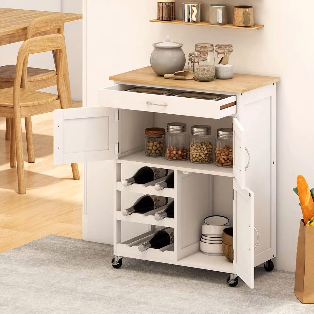 NESTLUNE Modern Rolling Kitchen Island Trolley Storage Cart in White – 3