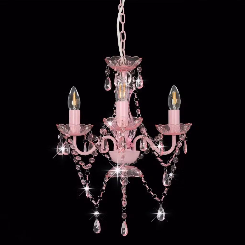Berkfield Home Pink Round Glass Bead Chandelier with 3 x E14 Sockets – 2