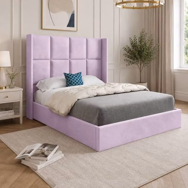 Casani Yaverland Upholstered Velvet Designer Bed Frame, Pink, W/D/H: 137 x 120 x 200 cm