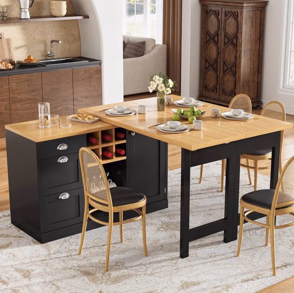STILVORA Extendable Dining Table with Storage in Black – 2