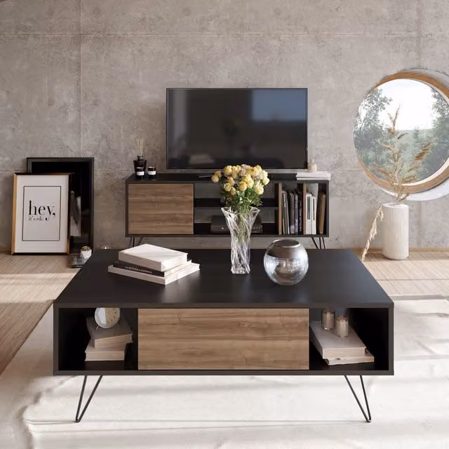 Decorotika Miranda Rectangular Coffee Table in Black and Brown