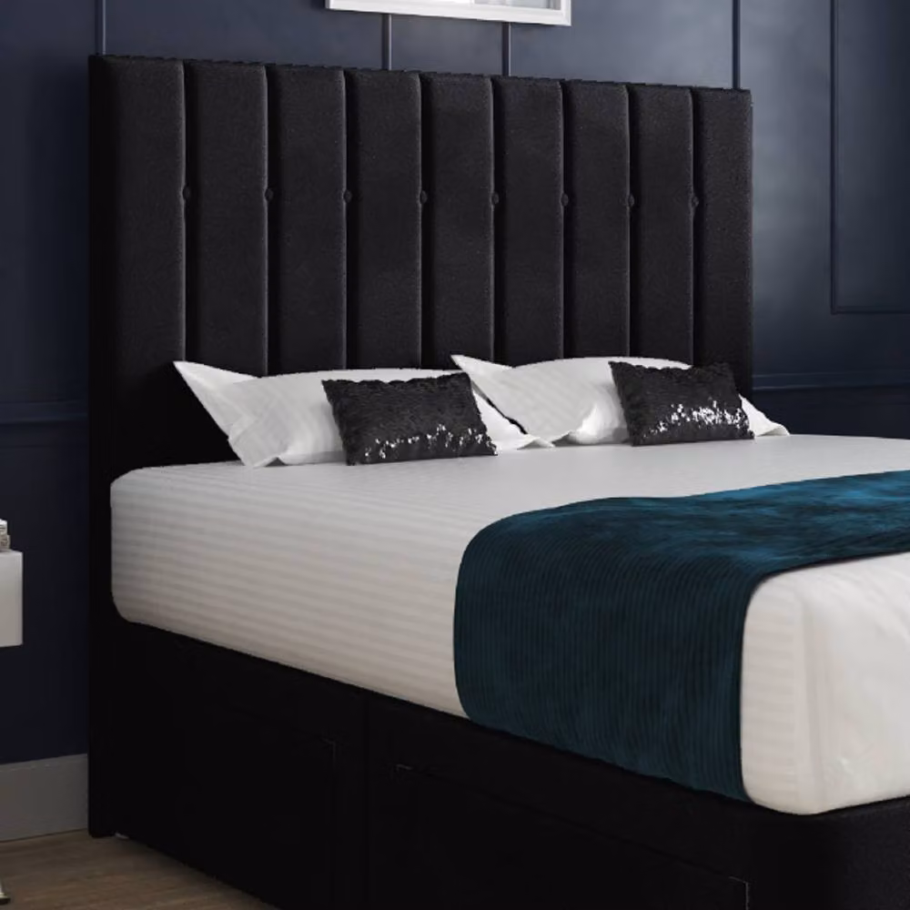 KDMD Radstock Modern Upholstered Velvet Bed Frame with Drawers in Black, W/D/H: 120 x 200 cm – 4