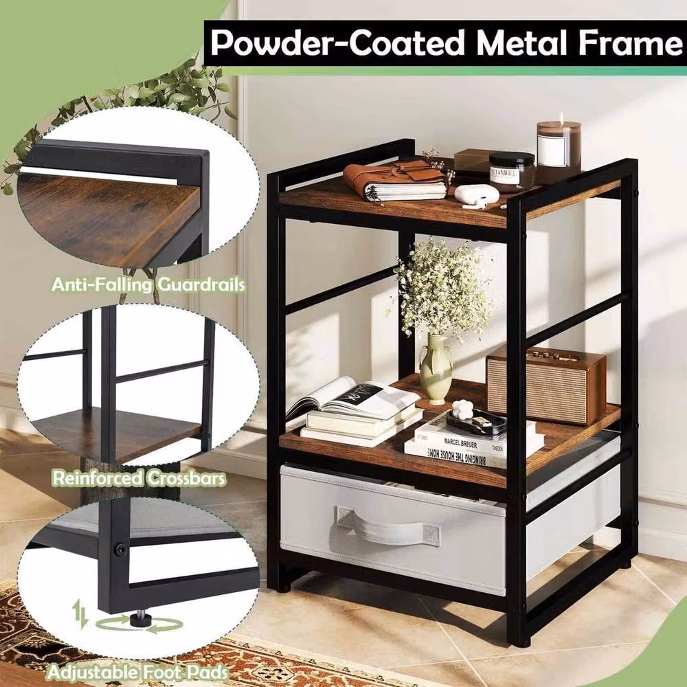 KORVIXA Industrial Nightstand and Bedside Table in Brown and Black – 5