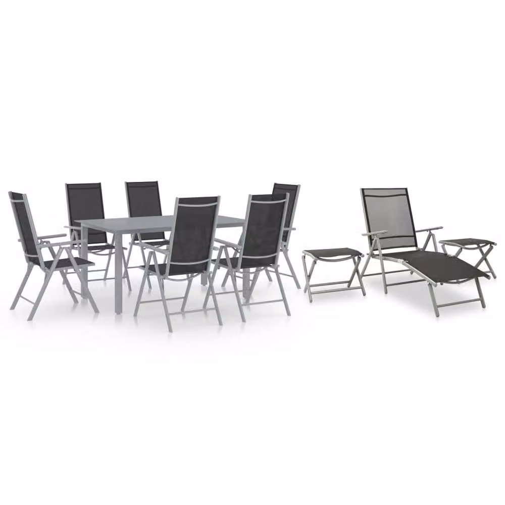 Berkfield Home 10 Piece Modern Garden Dining Set in Black and Silver