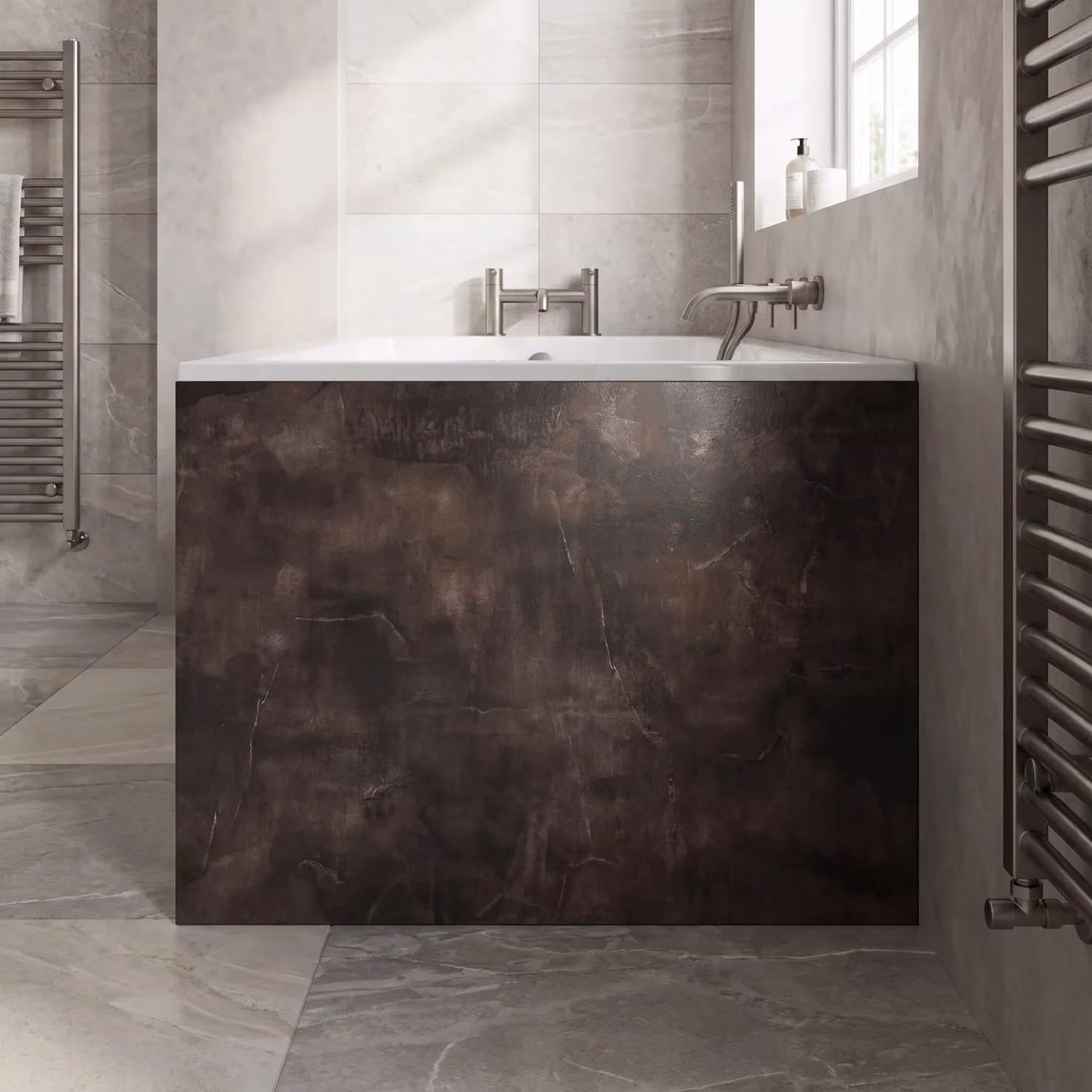 Balterley L Shape Square End Bath Panel in Textured Matt Metallic Slate Grey, 1700mm – 2