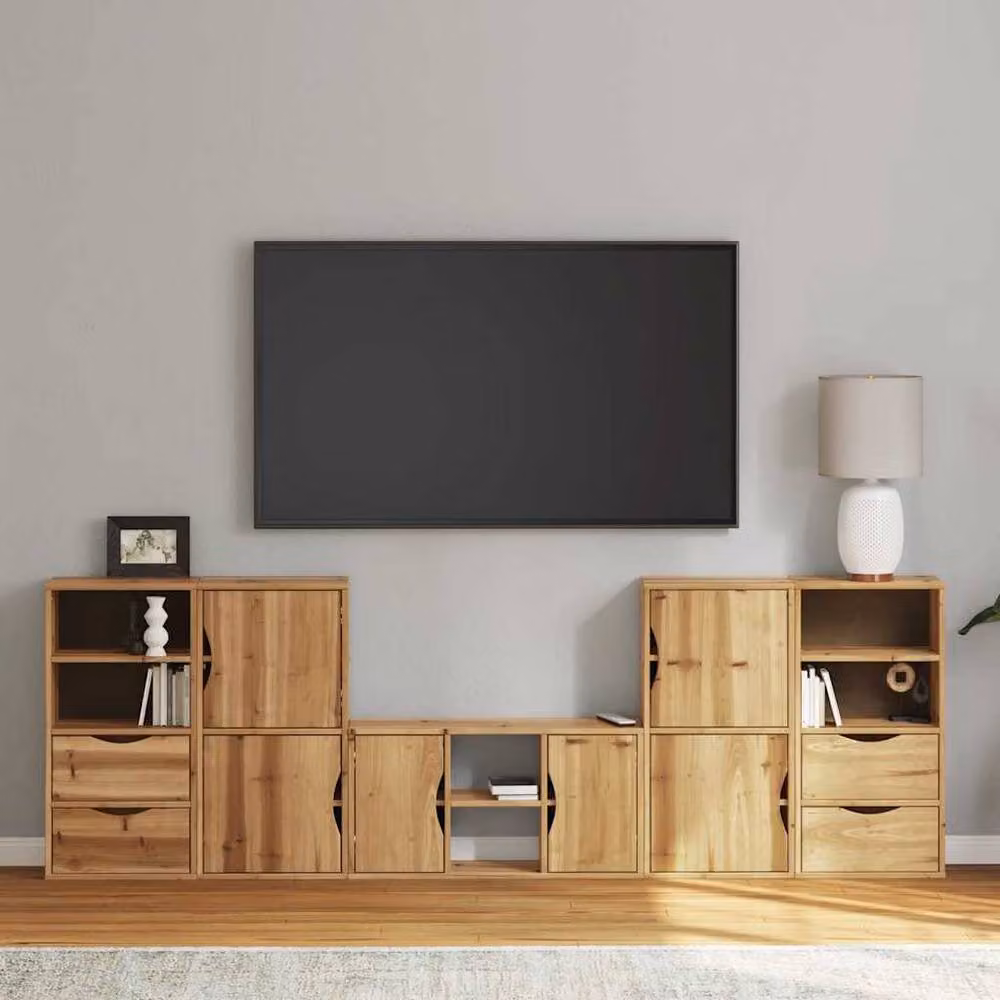 Berkfield Home ODDA 5 Piece Rustic Solid Wood Pine TV Unit with Storage in Brown – 2