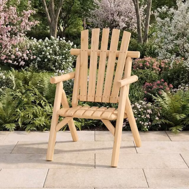 Kelvenix Natural Solid Wood Outdoor Armchair for Garden and Deck