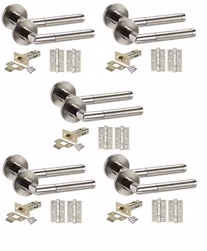 Golden Grace Mitred Door Handles Latch Pack in Duo Chrome Gold and Silver Finish, 5 Sets