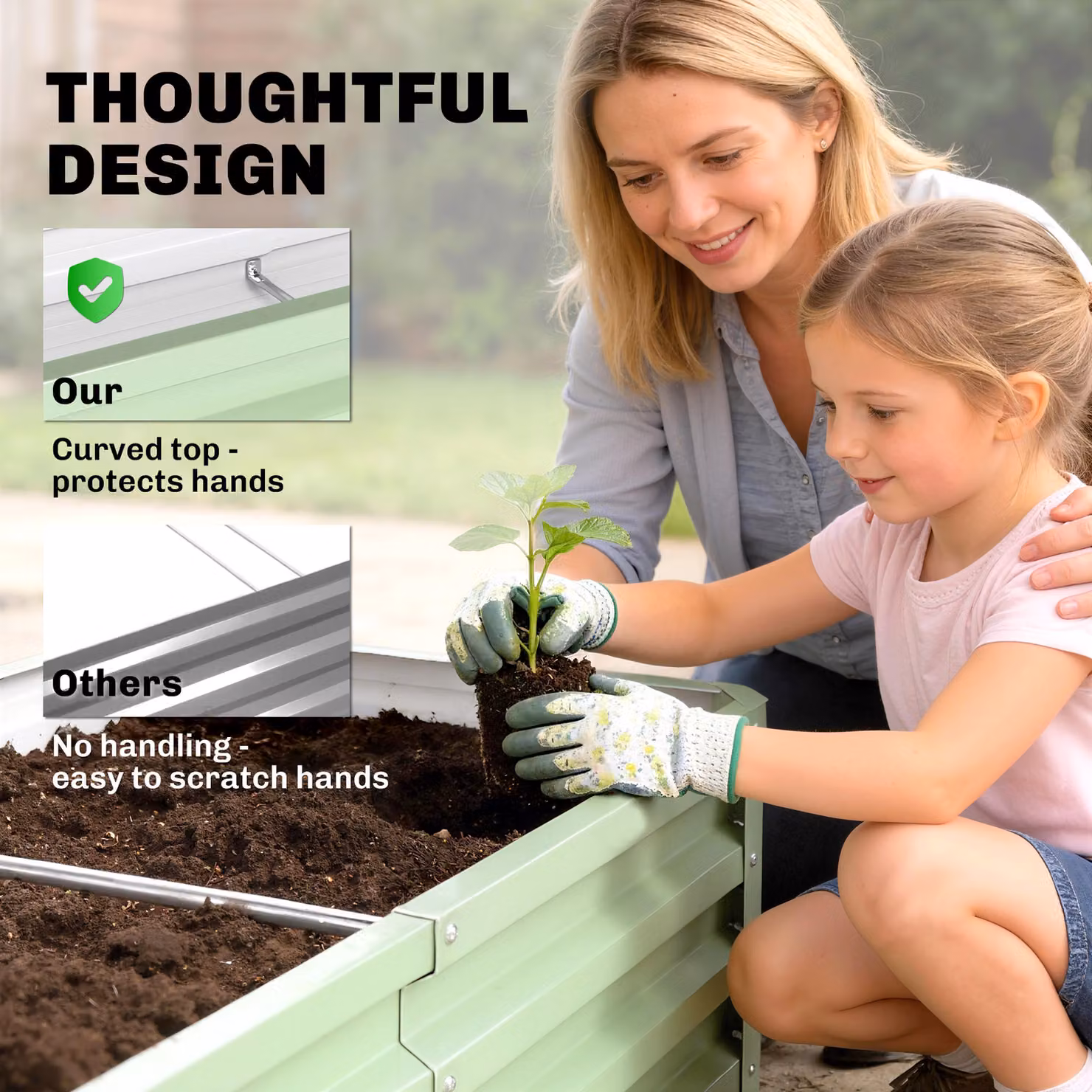 Outsunny Galvanised Steel Raised Garden Beds in Green for Herbs and Vegetables, W/D/H: 60 x 60 x 30.5 cm – 7
