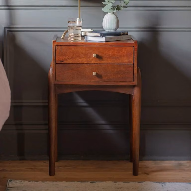 Atkin & Thyme Quinn Mid-Century Brown Wood Bedside Drawers