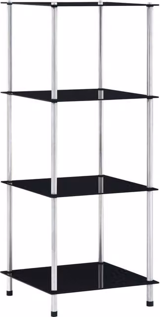 Berkfield Home 4-Tier Modern Shelving Unit in Black with Tempered Glass, W/D/H: 40 x 40 x 100 cm