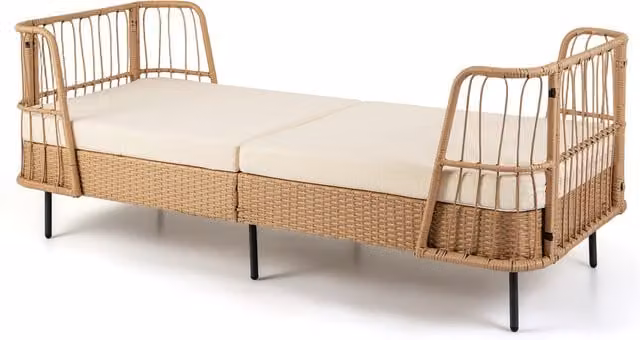 COSTWAY Outdoor PE Wicker Daybed with Soft Padded Sponge and Zippered Cushions in Beige and Brown