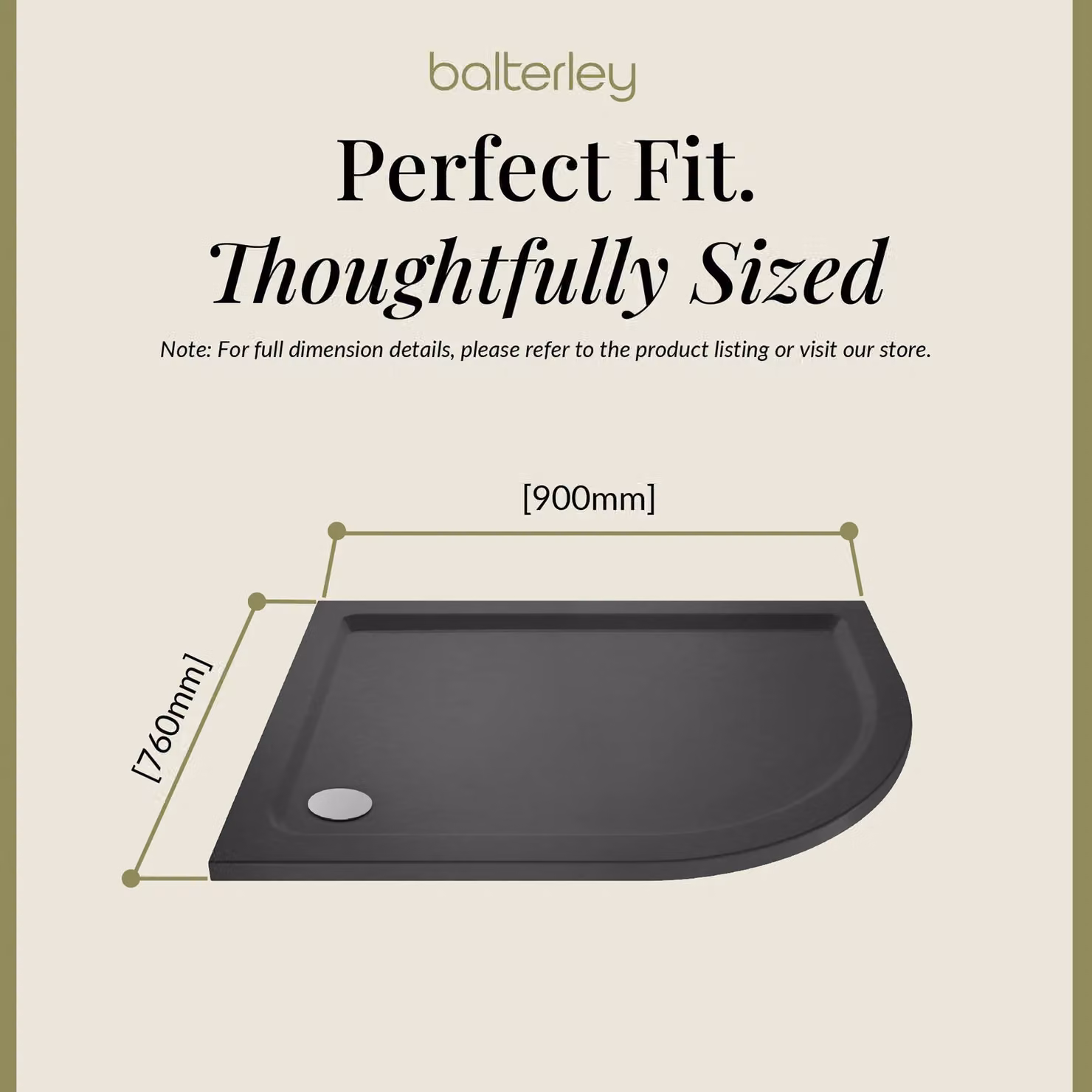 Balterley Premium Asymmetric Right Hand Offset Quadrant Shower Tray in Grey W/D: 90 x 76 cm – 3