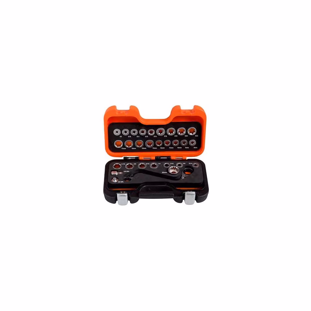 Bahco S Type Ratchet Ring Wrench and Adaptor Set, 29 Piece, Orange and Multicolour – 3