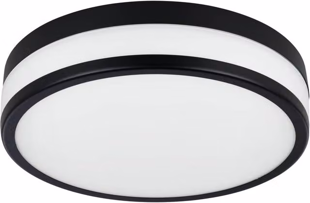 Eglo Palermo LED Glass and Black Steel Flush Ceiling Light for Bathrooms and Kitchens, Black