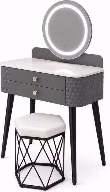 MN Furniture Modern Dressing Table with LED Mirror and Storage Drawer, Grey, W: 60 cm, D: 40 cm, H: 127 cm – 1