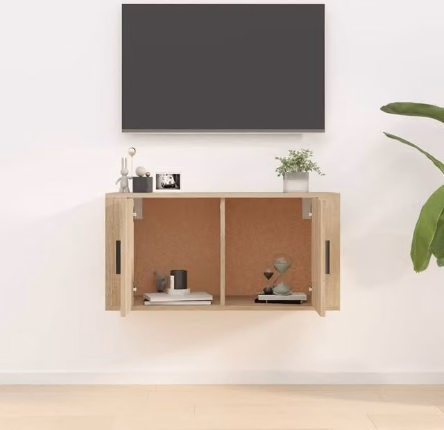 Berkfield Home Wall Mounted TV Cabinet in Beige Oak, W: 80 cm, D: 34.5 cm, H: 40 cm – 1