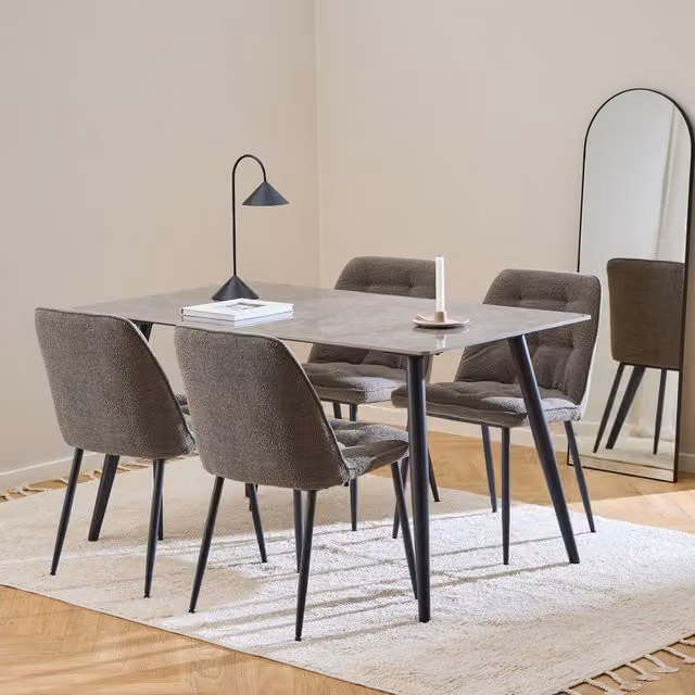 Furniture To Go Wicklow Rectangular Ceramic Dining Table in Grey and Black, W/D/H: 140 x 80 x 75 cm