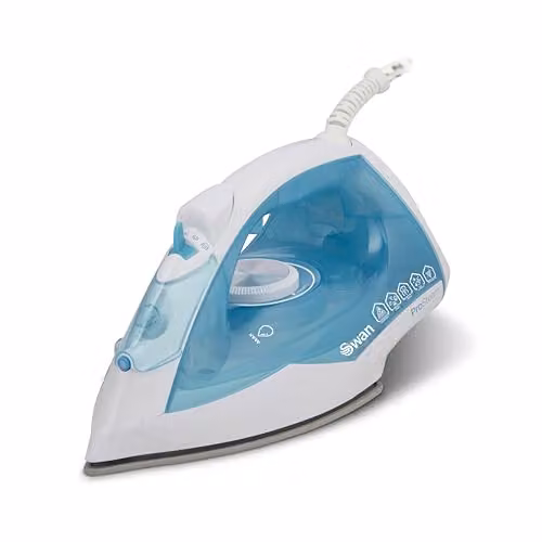 Swan 2500W Steam Iron with Ceramic Non-Stick Soleplate and Anti-Calc Function in White and Blue