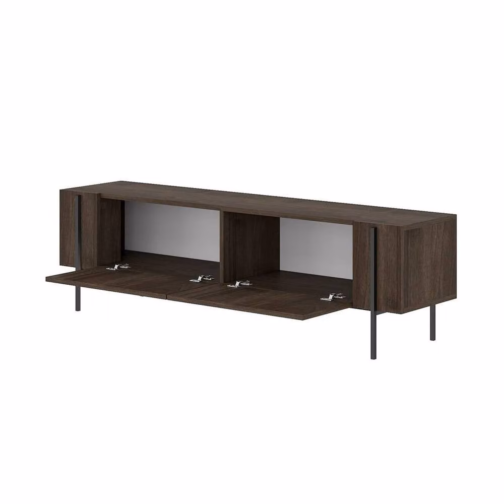 CALICOSY Hermione 2-Door TV Stand with Metal Legs in Walnut Brown, Width: 160 cm – 3