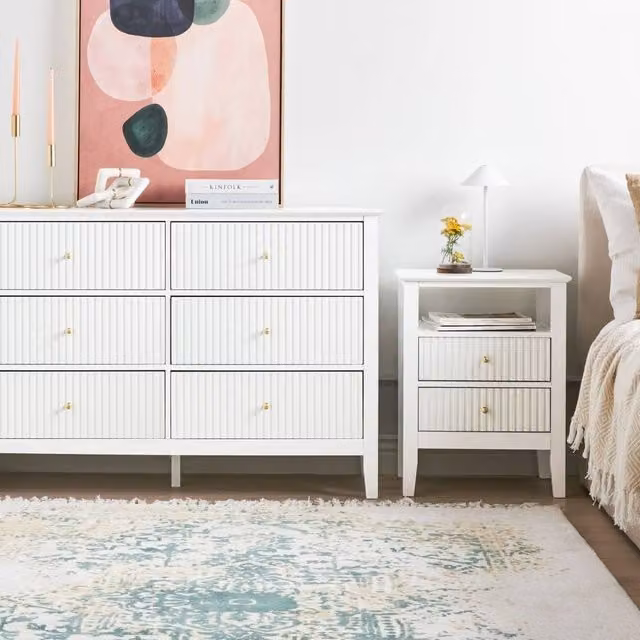 Wyld and Coco 6-Drawer Chest in White MDF with Gold Handles