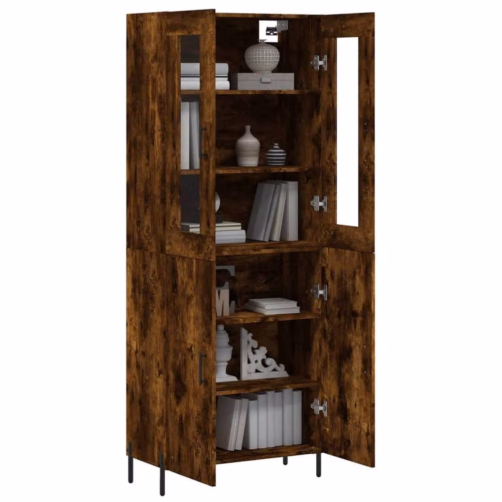 Berkfield Home Highboard in Smoked Oak Brown with Glass Doors, W/D/H: 69.5 x 34 x 180 cm – 3