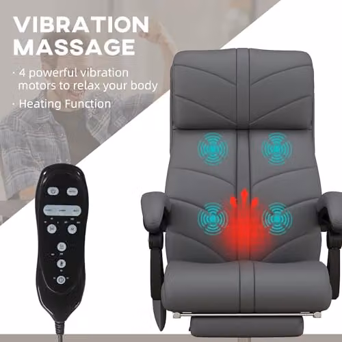 Vinsetto Grey Synthetic Leather Executive Massage Office Chair with Heating and 4-Point Vibration – 4
