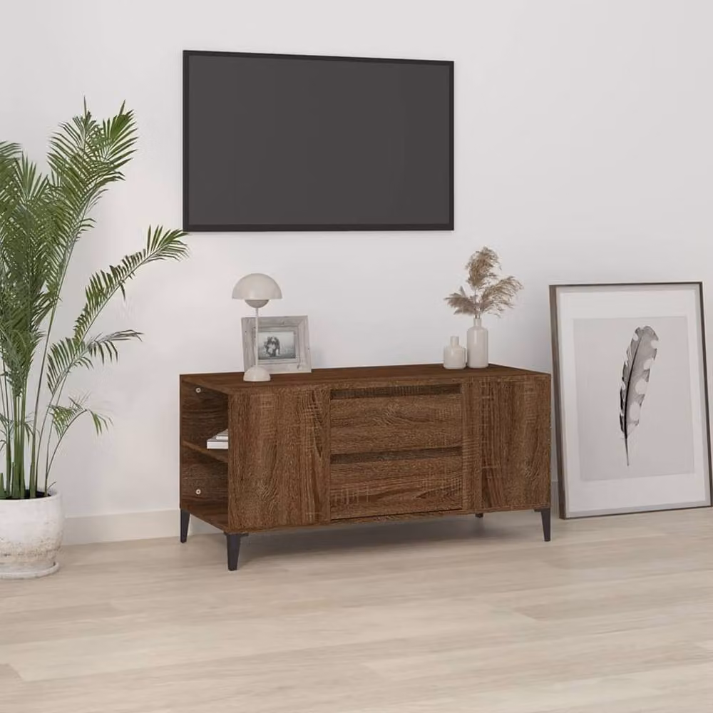 Berkfield Home Brown Oak TV Cabinet W: 102 cm, D: 44.5 cm, H: 50 cm – 2