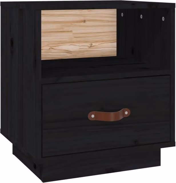 Berkfield Home Black Rustic Solid Wood Pine Bedside Cabinet W: 40 cm, D: 34 cm, H: 45 cm