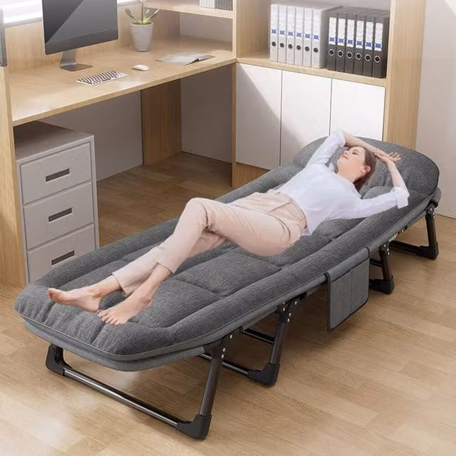 EONLION Single Foldable Guest Bed with Mattress in Grey, W/D/H: 90 x 190 cm