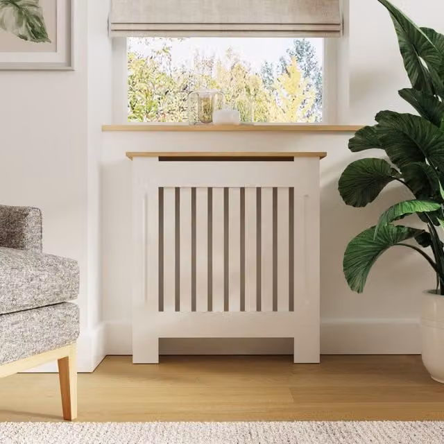 GFW Longslow Radiator Cover in White Matt, W/D/H: 81.8 x 17.3 x 17.3 cm