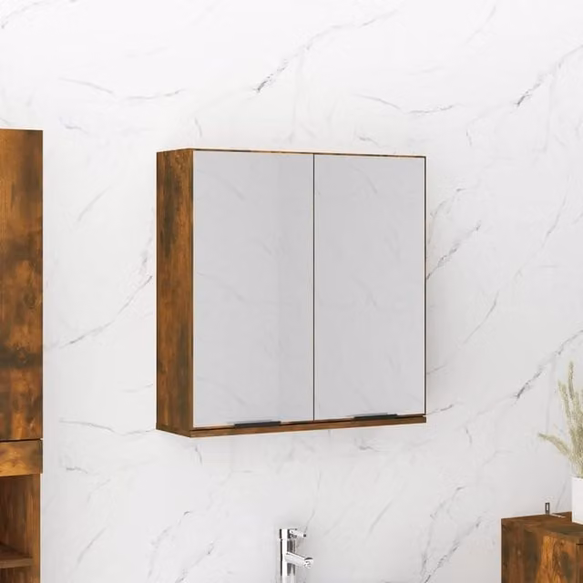 Berkfield Home Smoked Oak Bathroom Mirror Cabinet in Brown, W/D/H: 64 x 20 x 67 cm