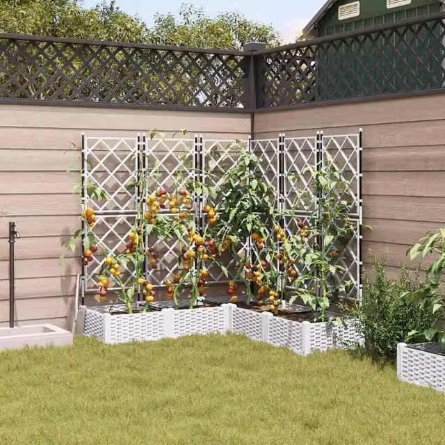 Berkfield Home White Garden Planter with Trellis, 5 Pieces, W/D/H: 120 x 120 x 125.5 cm – 1