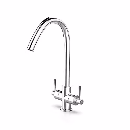 Nes Home Chrome Twin Lever 360 Swivel Spout Kitchen Sink Tap in Silver Brass – 2