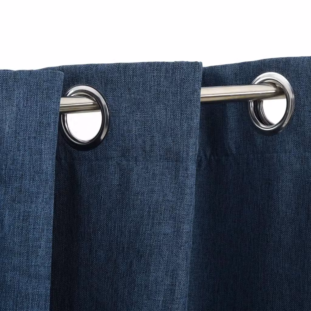 Berkfield Home Linen-Look Blue Blackout Curtains with Eyelets, 2 Pack, W: 140 cm, H: 225 cm – 3