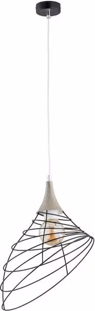 Netlighting Ben Wire Frame Pendant Ceiling Light in Black and Wood, Diameter: 29 cm, E27
