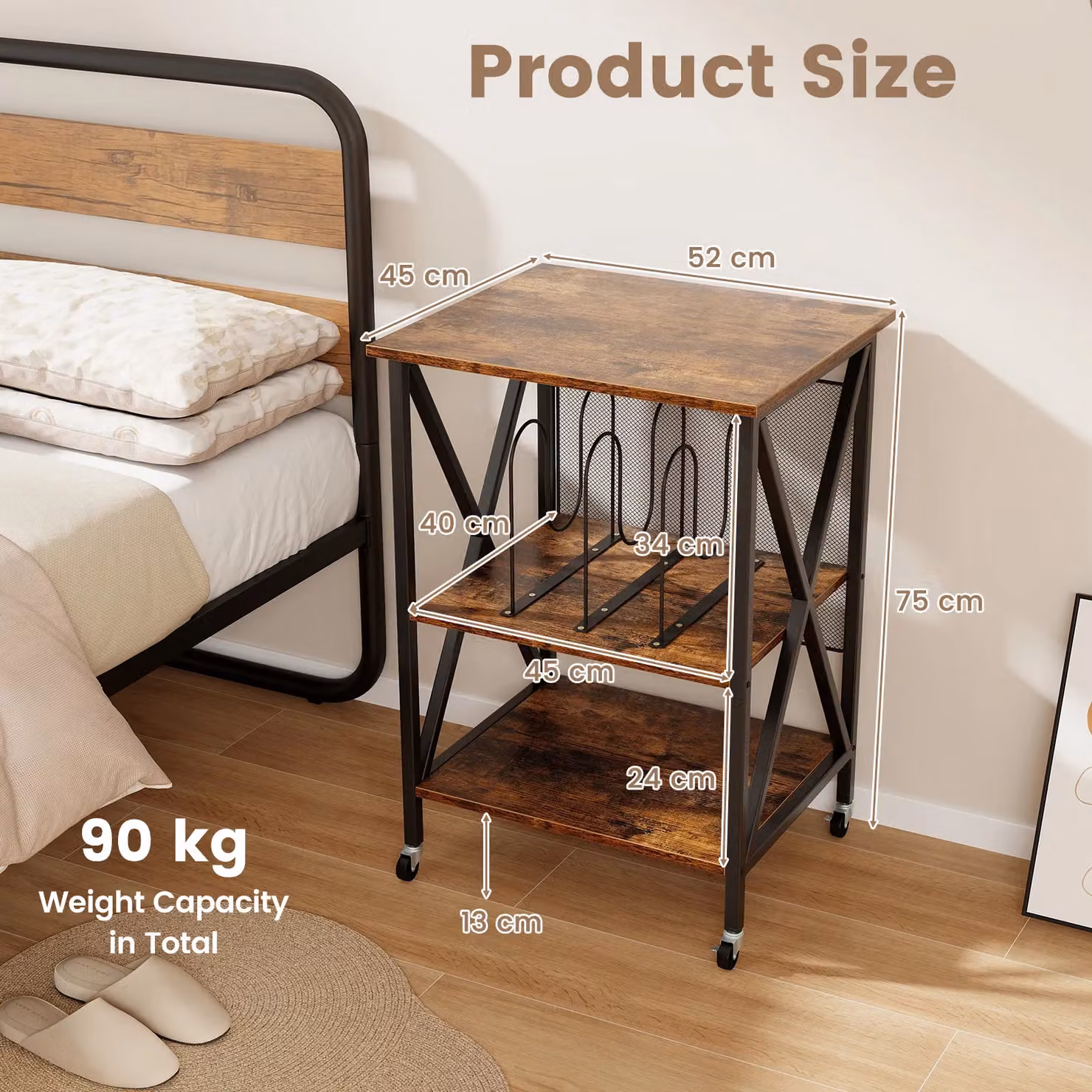 Costway Brown Record Player and Turntable Stand with Divider and Castors – 2