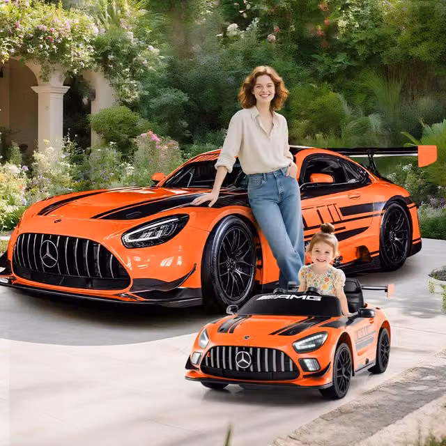 Costway Mercedes Kids Electric Ride On Car with Remote Control and Light and Sound Effects, Orange