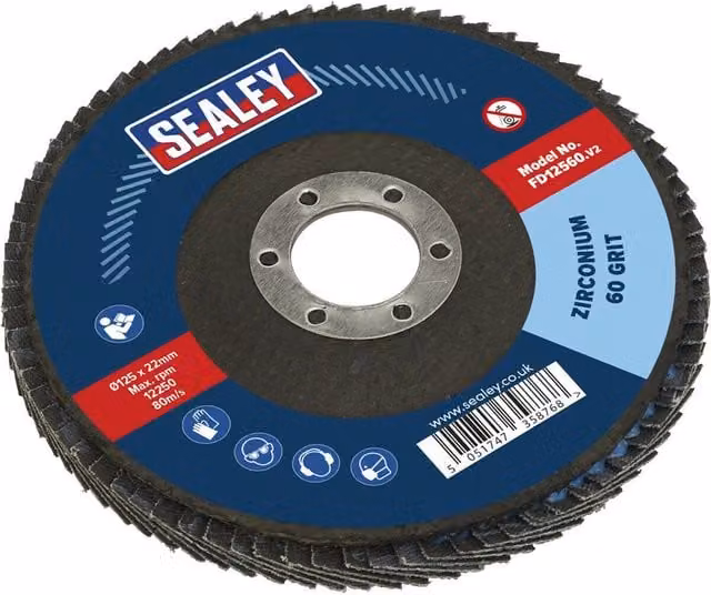 Loops 125mm Zirconium Flap Disc with 22mm Bore and Depressed Centre, 60 Grit