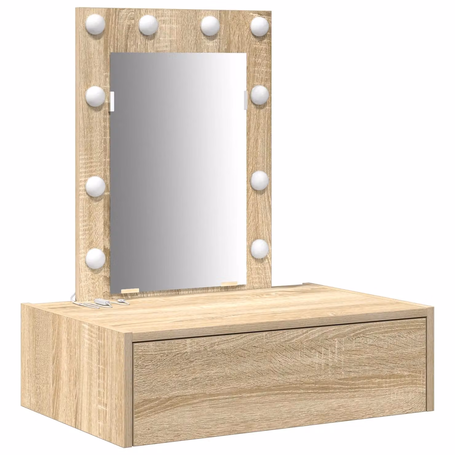 Berkfield Home Wall Hanging Dressing Table with LED Lights in Sonoma Oak and Beige, W/D/H: 70 x 40 x 60 cm – 2